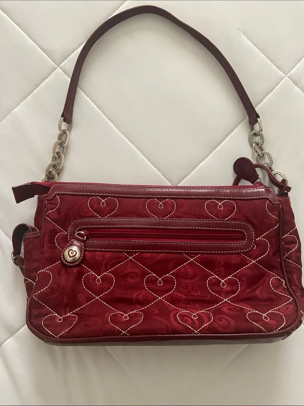 Brighton Quilted Heart-Patterned Burgundy Shoulder Bag - Picture 9 of 9